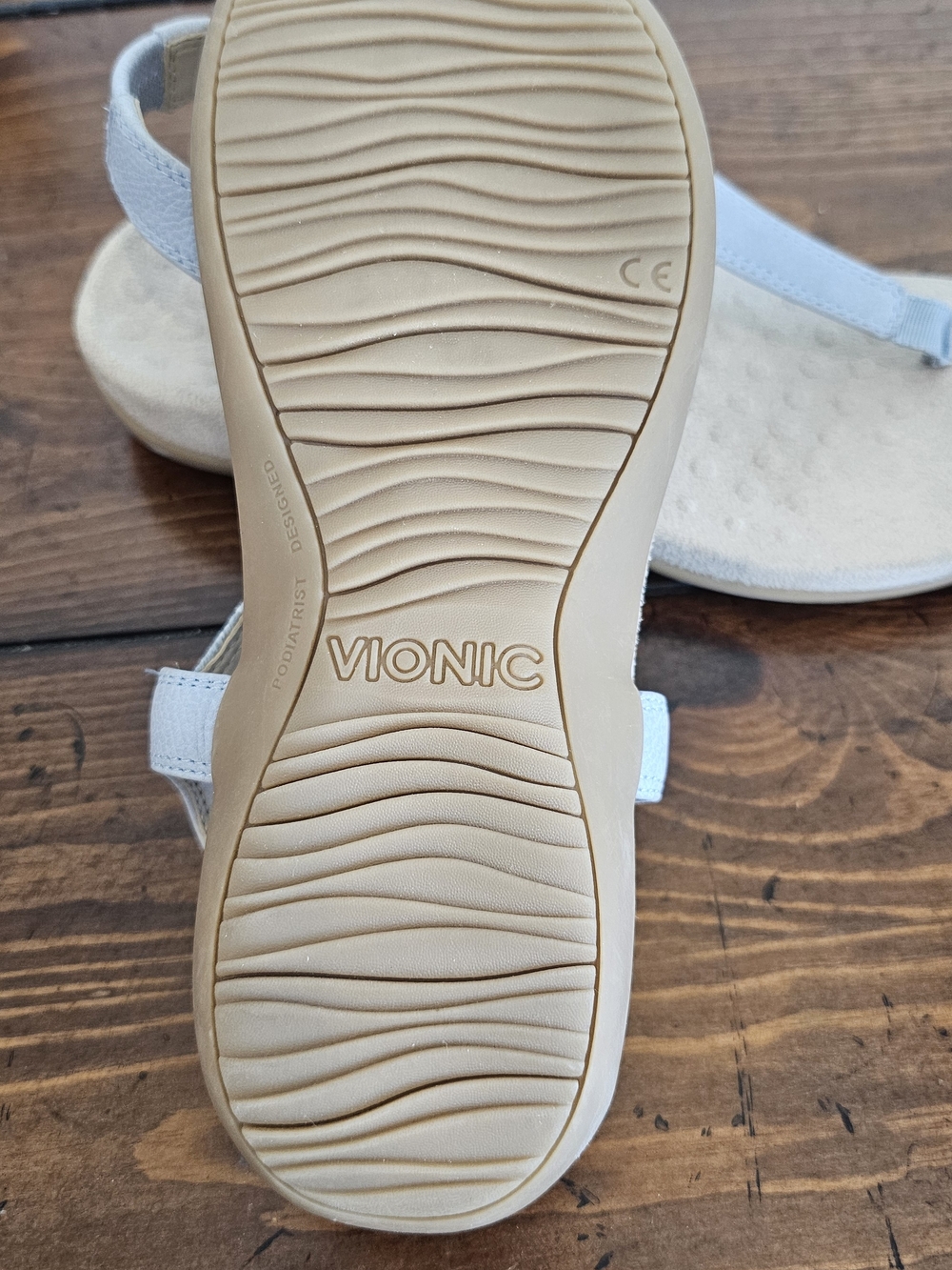 Vionic Women's Orthodic Blue & Tan Thong Leather Sandals w/V Logo Women's Sz 6.5 - Picture 10 of 10